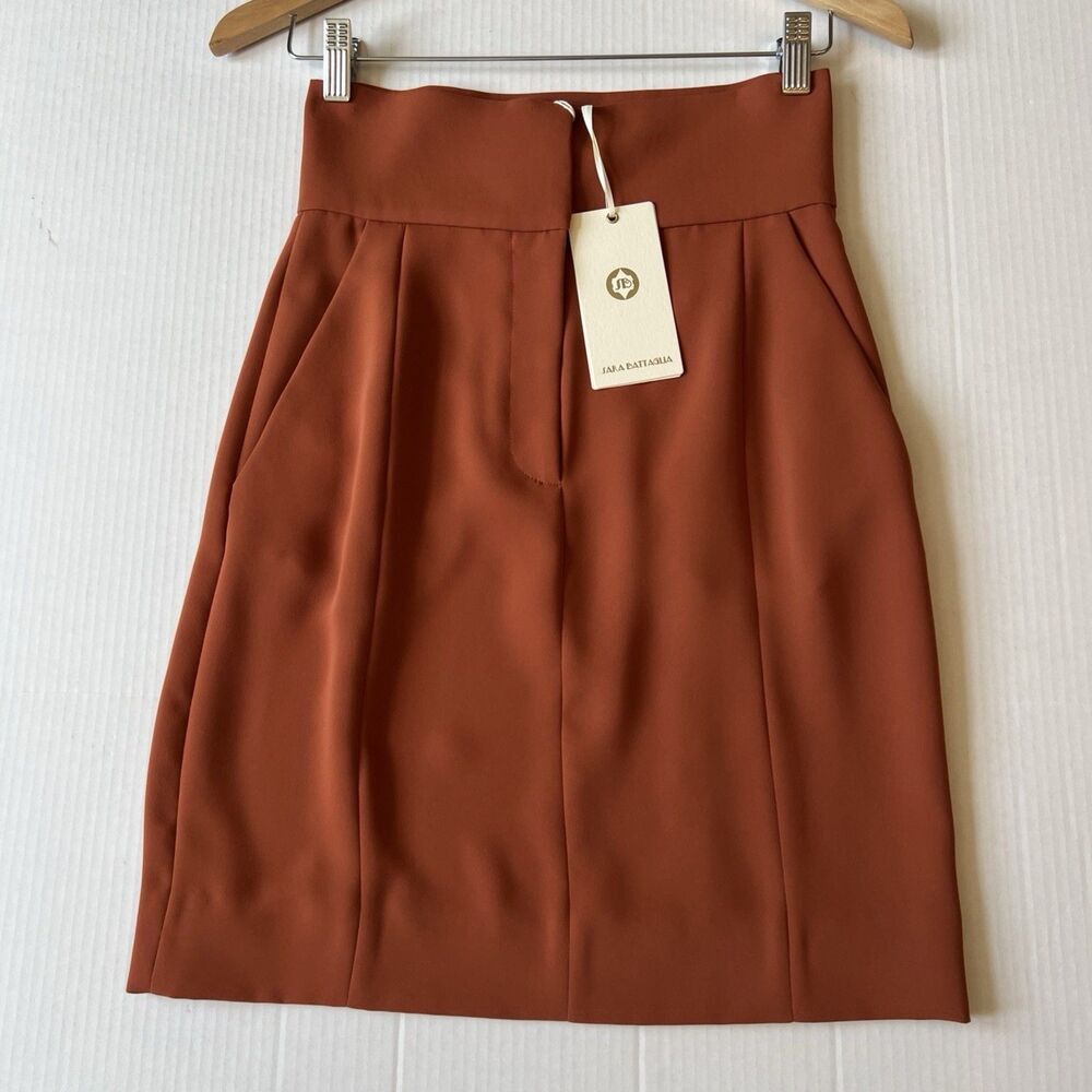 SARA BATTAGLIA 40 High Waisted Knee Skirt Women’s Terracotta Italy Made💖NWT